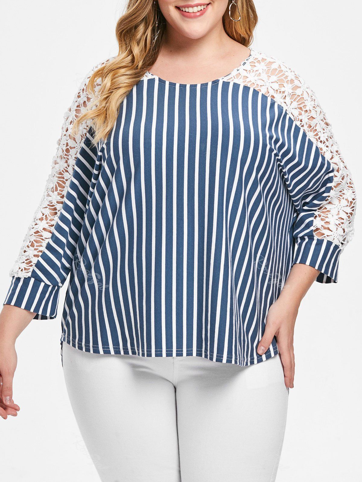 

Striped Lace Panel Plus Size Dolman Top, Multi