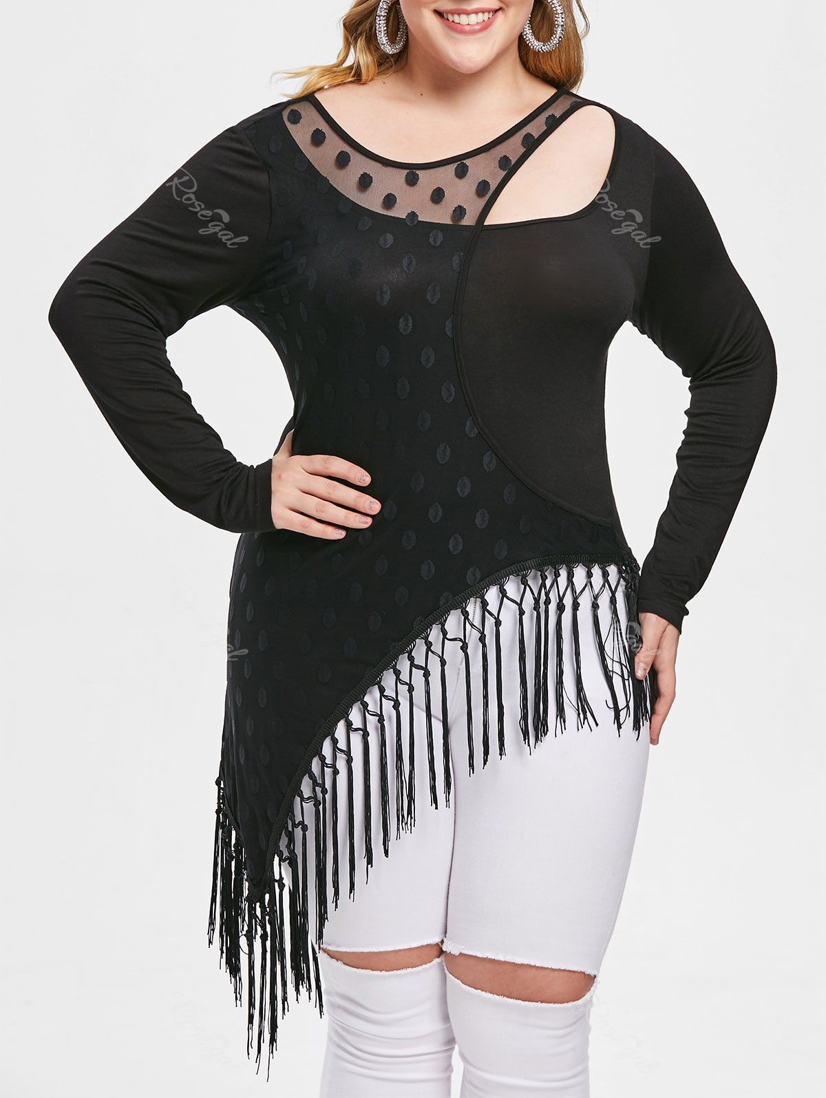 Plus Size Cut Out Fringed Asymmetrical T Shirt 47 Off Rosegal 1302