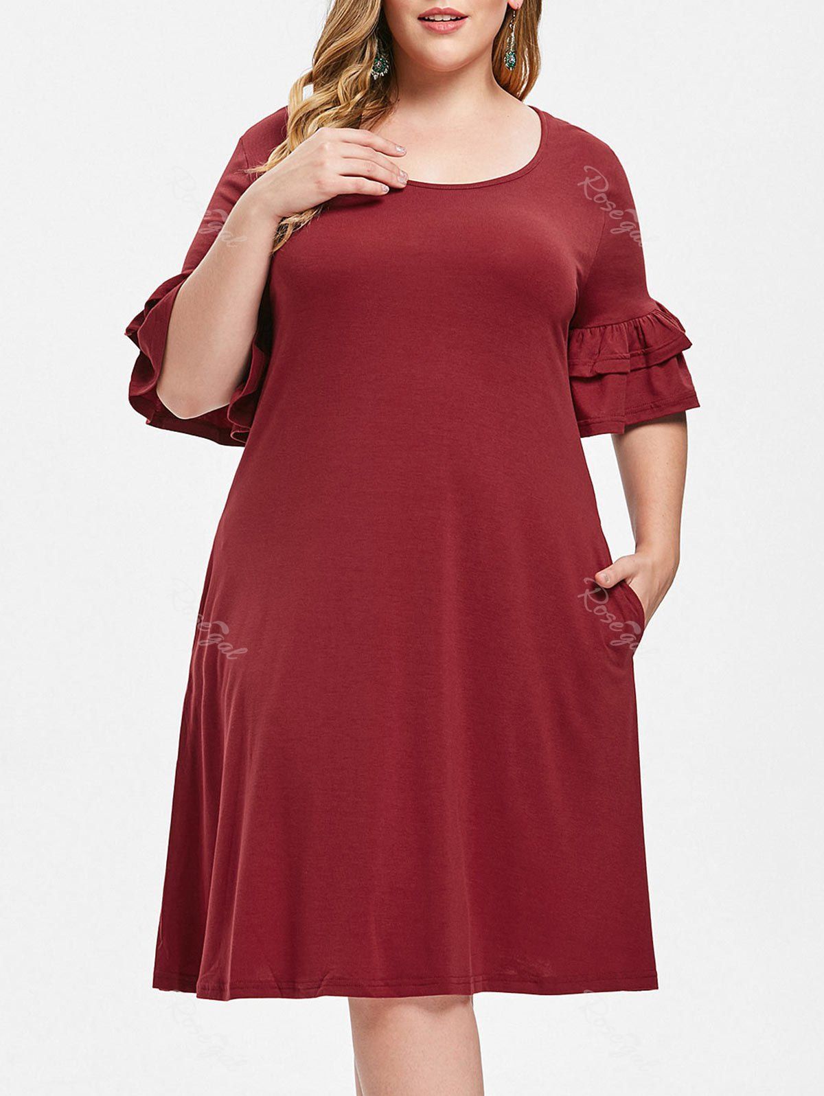 [62% OFF] Layered Ruffle Sleeve Plus Size Shift Dress | Rosegal