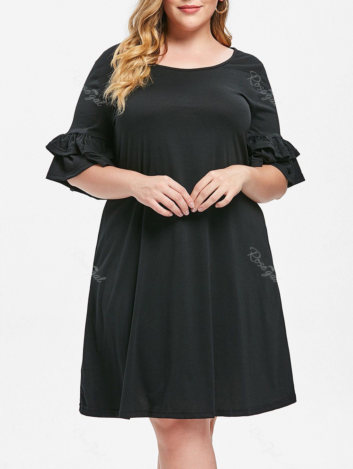[56% OFF] Layered Ruffle Sleeve Plus Size Shift Dress | Rosegal