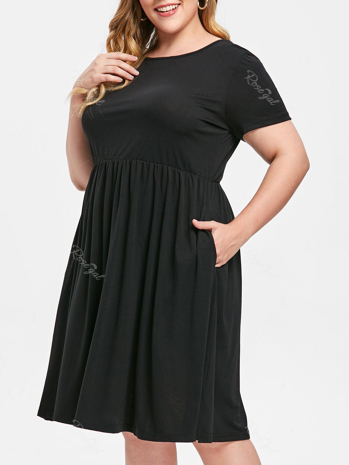 

Plus Size Short Sleeve Elastic Waist Dress, Black