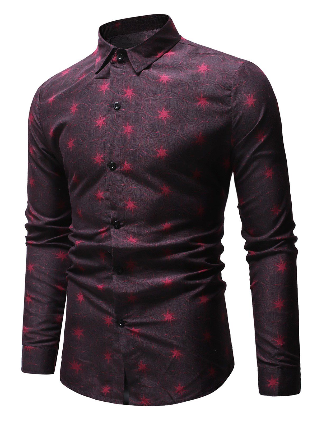 

Firework Print Button Down Long Sleeves Shirt, Red wine