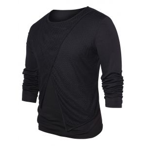 

Mesh Panel Round Neck Top, Black