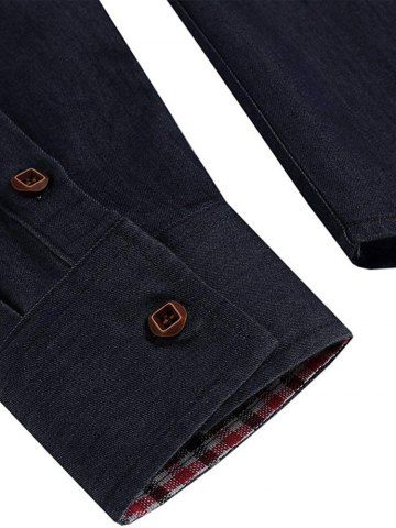 

Plaid Edge Button Up Casual Long Sleeve Shirt, Midnight blue