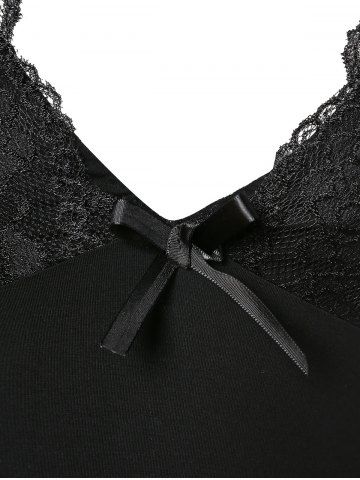 

Bowknot Lace Panel Spaghetti Strap Tank Top, Black
