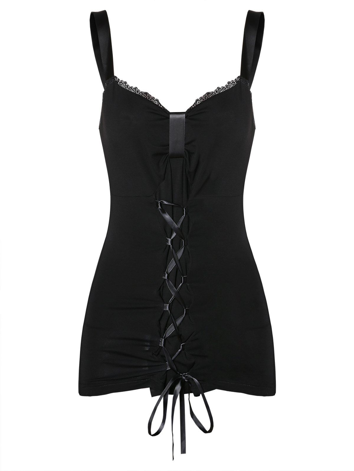 

Lace Up Knot Tank Top, Black