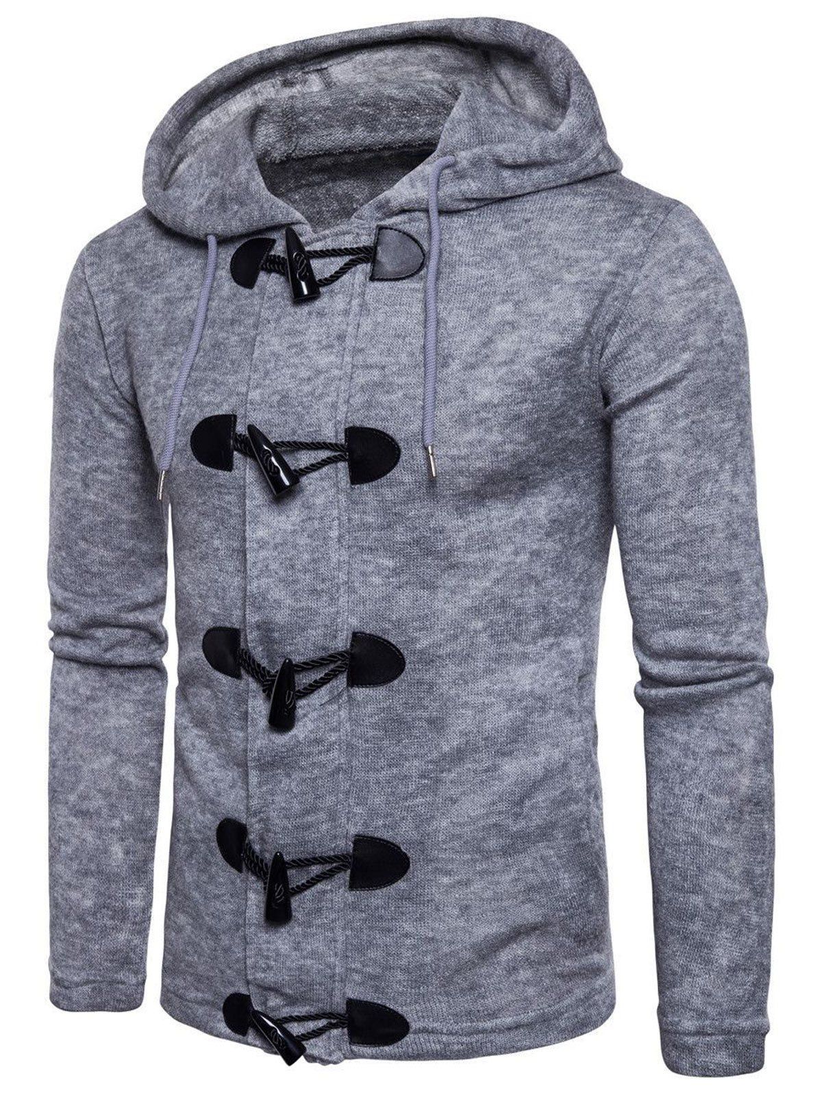 

Solid Toggle Button Zipper Sweater, Light gray