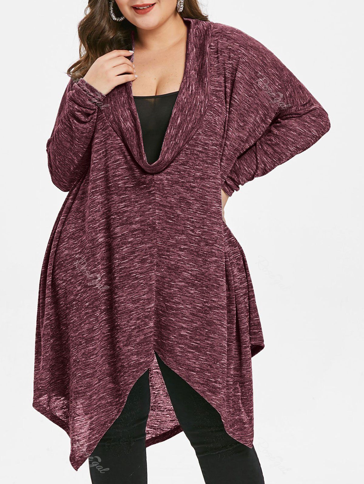 Plus Size Cowl Neck Space Dyed Asymmetrical Top [45 Off] Rosegal