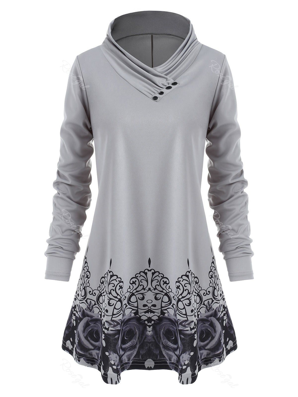 

Plus Size Printed Cowl Neck T Shirt, Gray cloud
