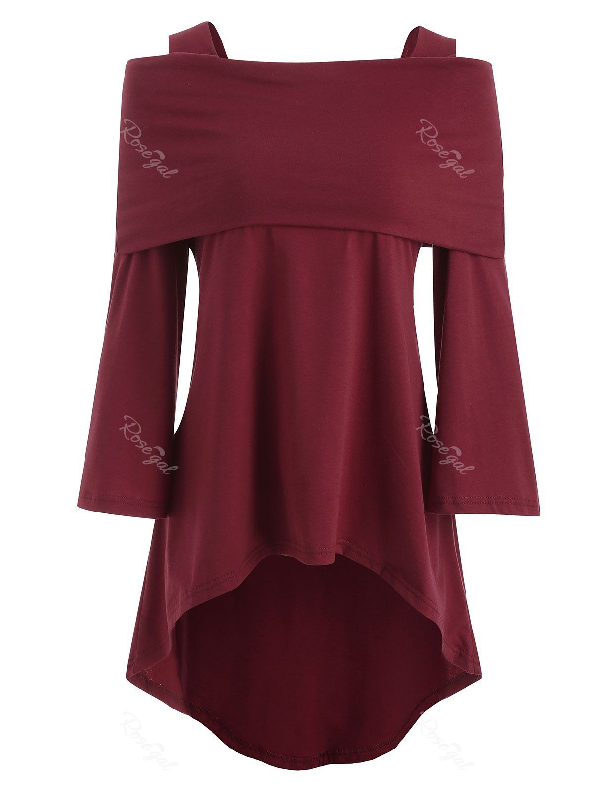 

Plus Size Cold Shoulder High Low T-shirt, Red wine