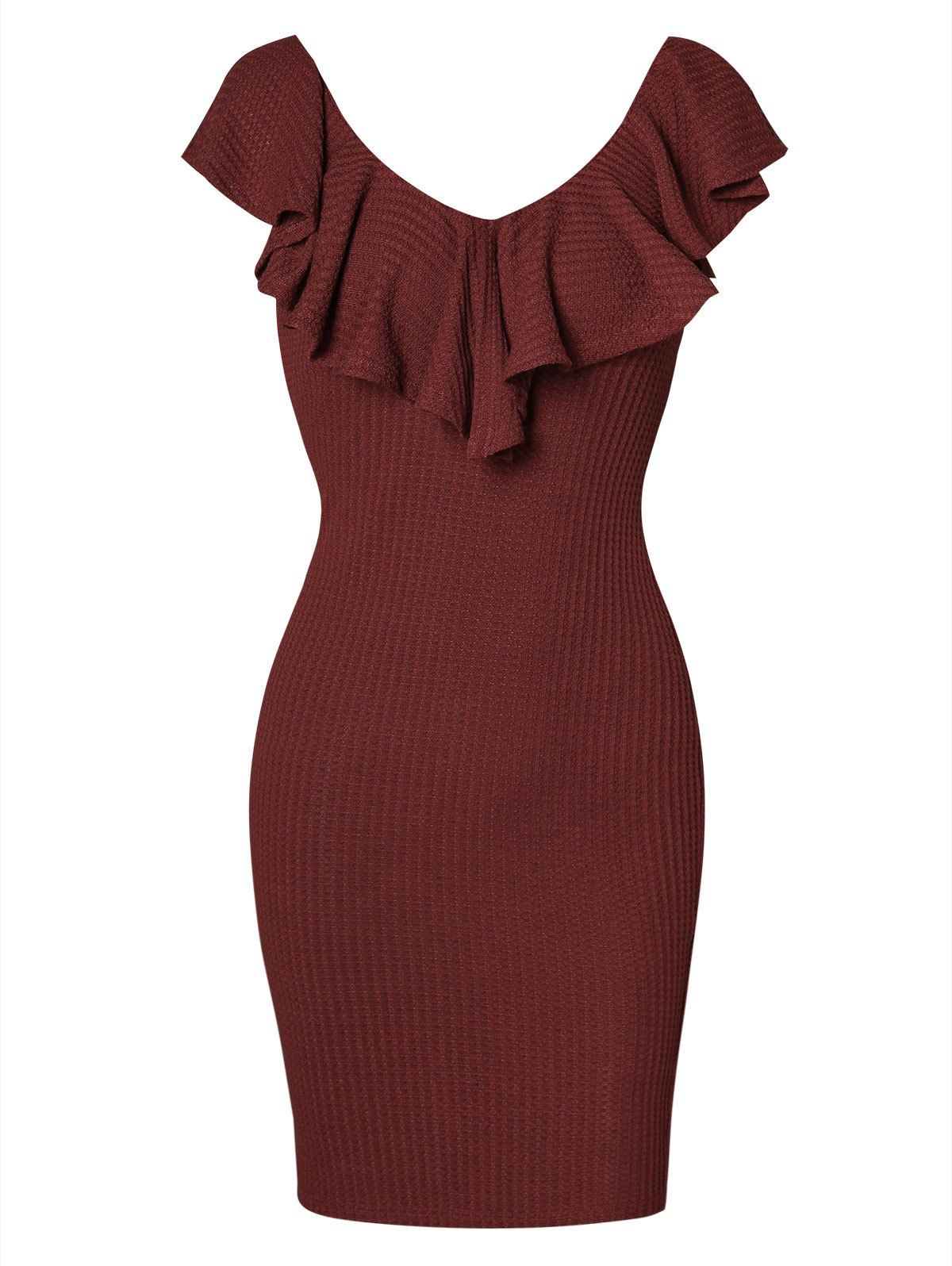 

Ruffle V Neck Mini Bodycon Dress, Rust