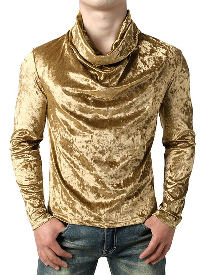 

Solid Turtleneck Velvet Long Sleeve T-shirt, Khaki
