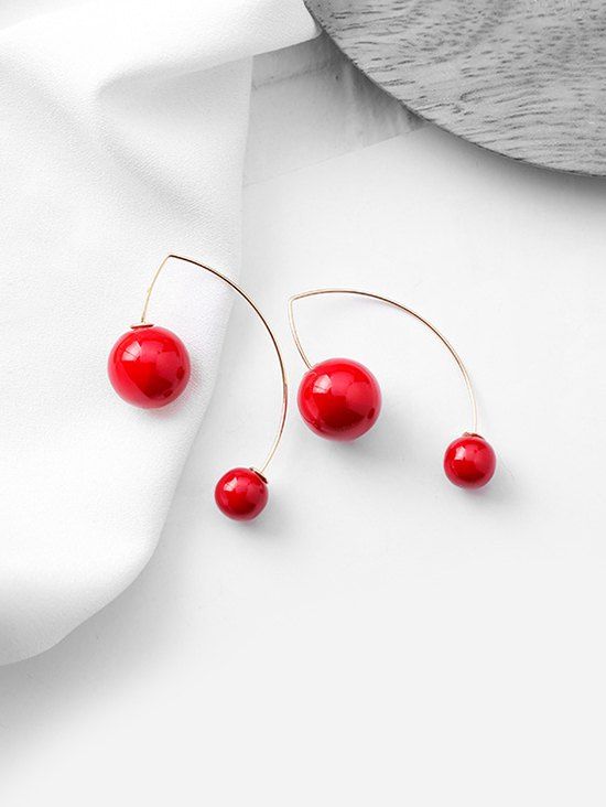 

Stylish Faux Pearl Drop Earrings, Red