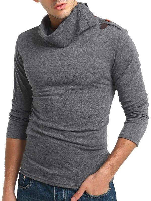 

Solid Turtneck Toggle Button Pullover Long Sleeve T-shirt, Gray
