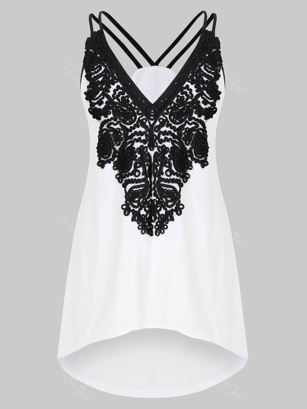 

Spaghetti Strap Lace Applique Plus Size Tank Top, White