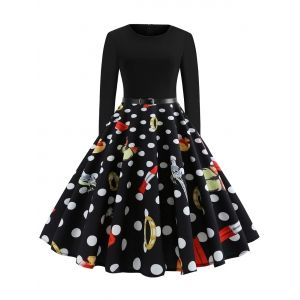 

Vintage Polka Dot Print Flare Dress, Black
