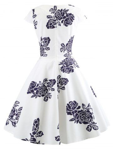 

Floral Print High Waist Wrap Dress, White