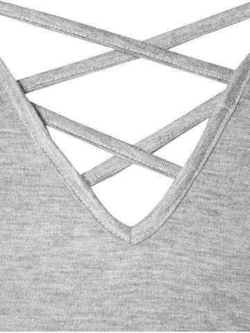 Asymmetrical Criss Cross Lace Hem Plus Size T-shirt, Gray cloud