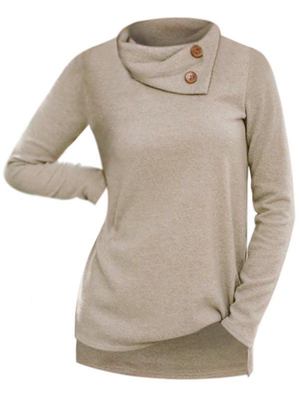 

Turn Down Collar Button Detail T-shirt, Khaki
