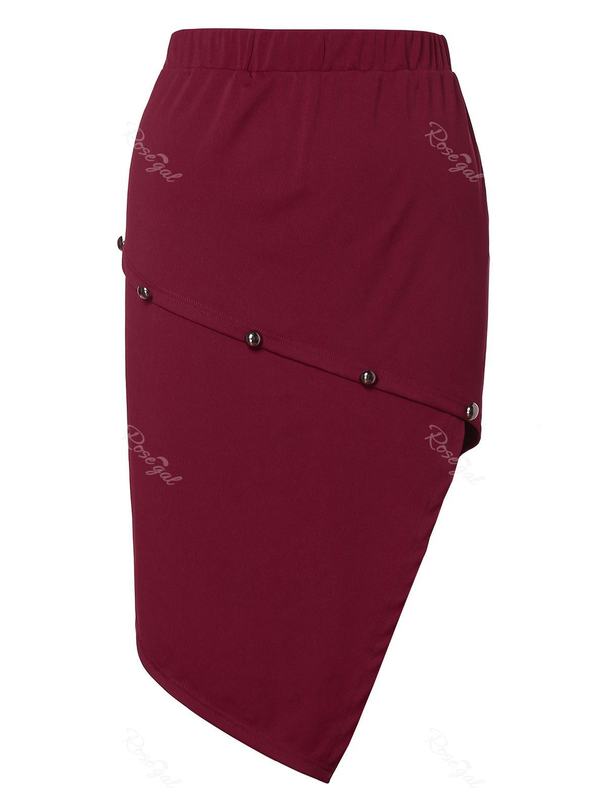 

High Rise Plus Size Asymmetrical Skirt, Red wine