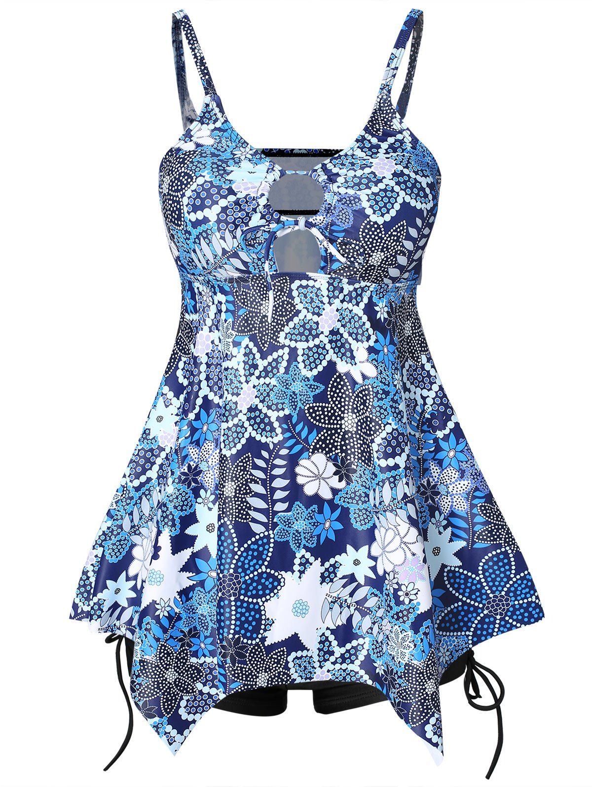 

Floral Print Asymmetrical Tankini with Shorts, Cornflower blue