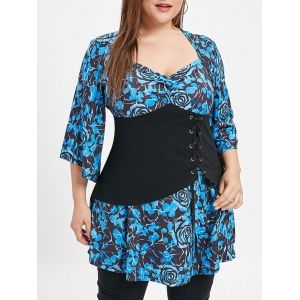 

Plus Size Lace Up Floral Print T-shirt, Multi