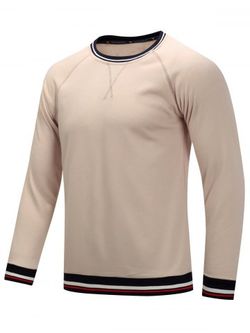 Striped Rib Flat Seam Detail Sweatshirt - LIGHT KHAKI - 2XL
