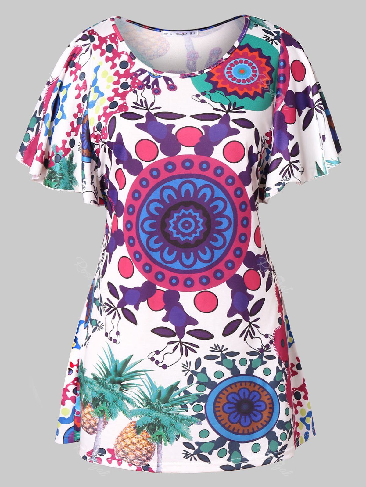 

Tribal Print Flutter Sleeve Plus Size T-shirt, Multi