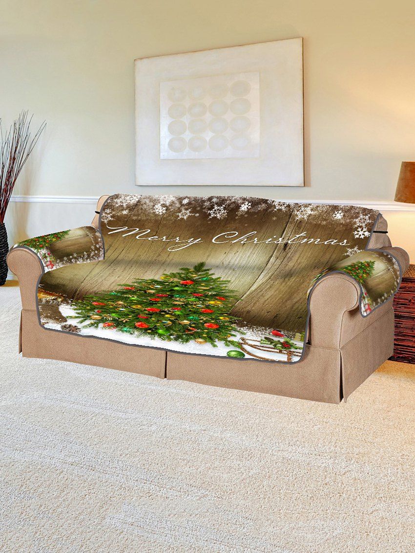 Merry Christmas Tree Pattern Couch Cover, Deep brown