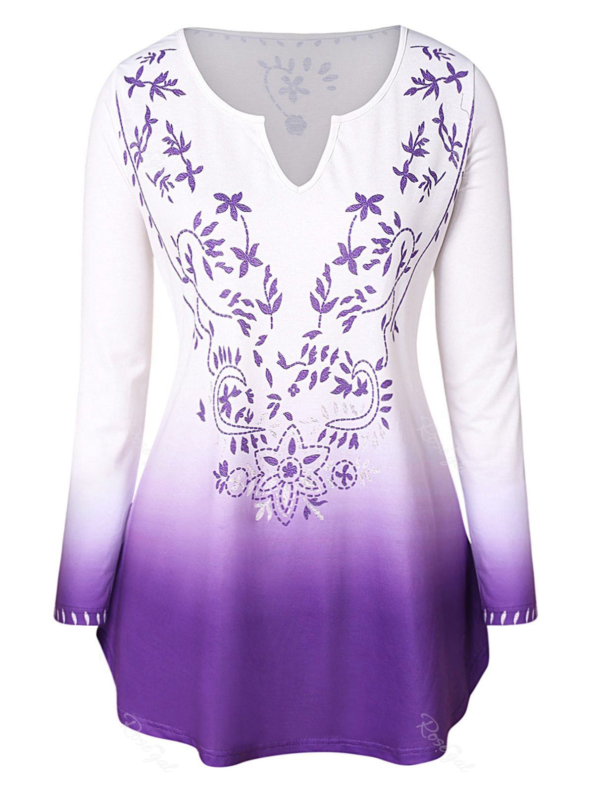 

Plus Size Floral Print Gradient T-shirt, White