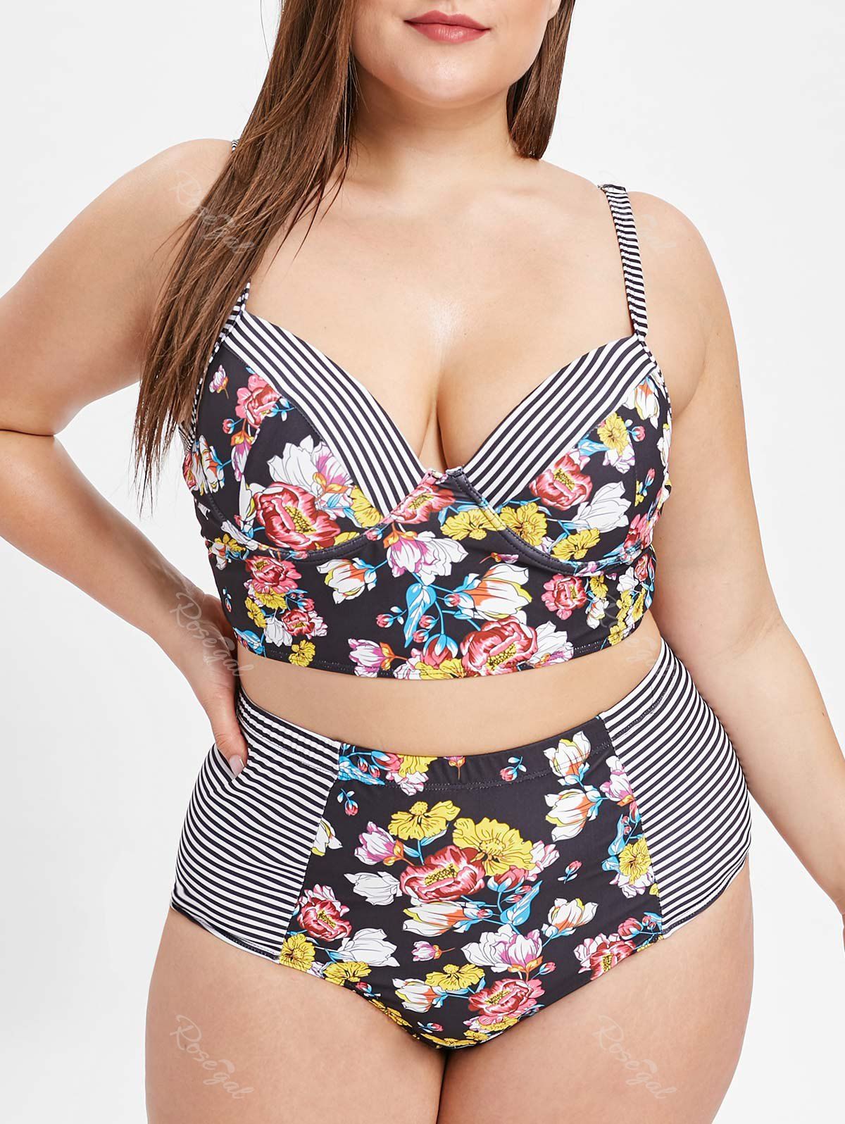 

Plus Size High Waist Graphic Bikini Set, Multi