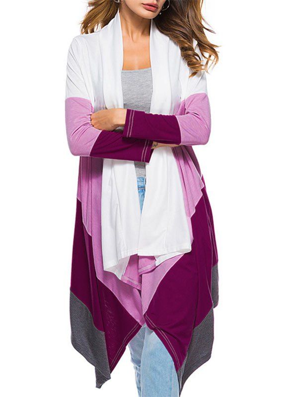 

Asymmetric Drape Front Panel Cardigan, Rose red