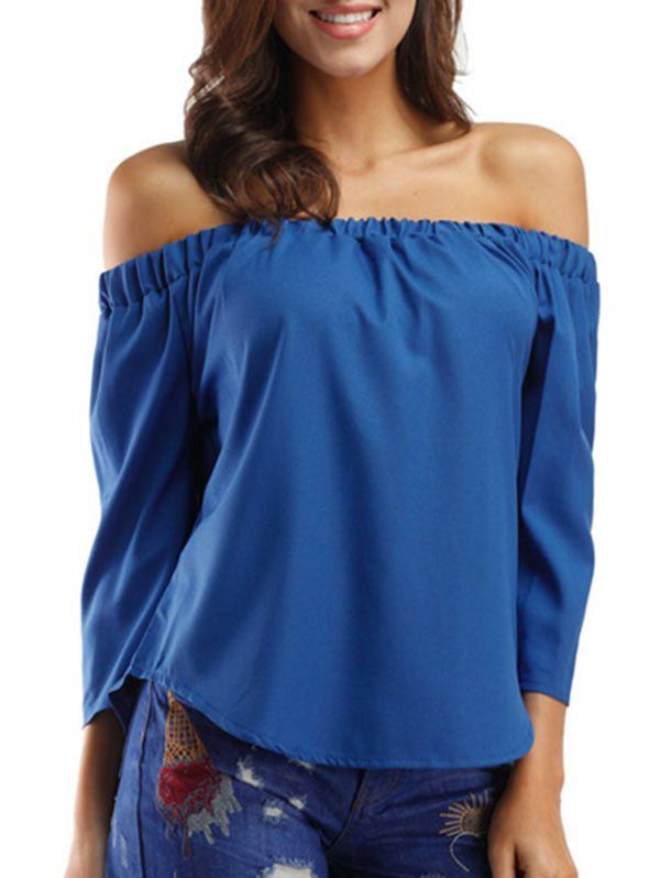 

Bowknot Off The Shoulder Solid Top, Blue