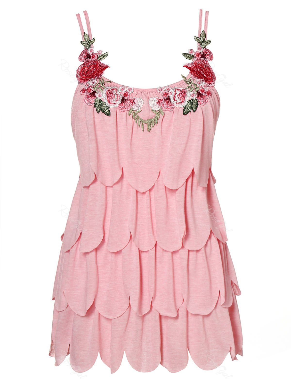 

Plus Size Embroidery Scalloped Layered Tank Top, Rose