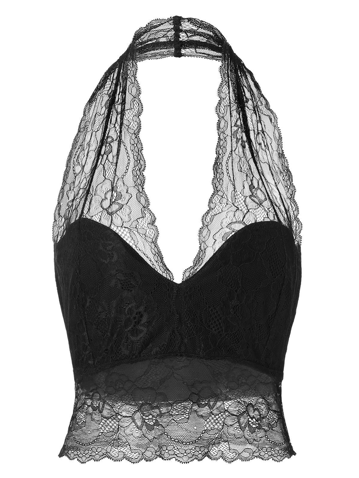 

Halter Lace Crop Tank Top, Black