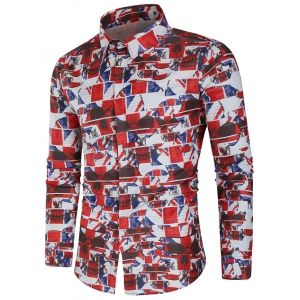 

Geometric Graphic Print Cover Button Shirt, Multi
