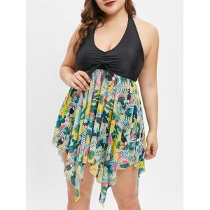 

Plus Size Graphic Asymmetrical Tankini Set, Multi