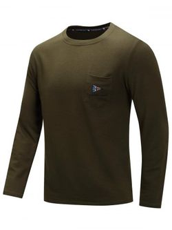 Casual Embroidery Chest Pocket Long Sleeve T-shirt - ARMY GREEN - M