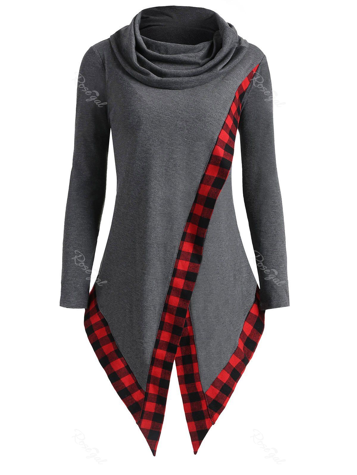 

Plus Size Asymmetrical Cowl Neck Top, Gray