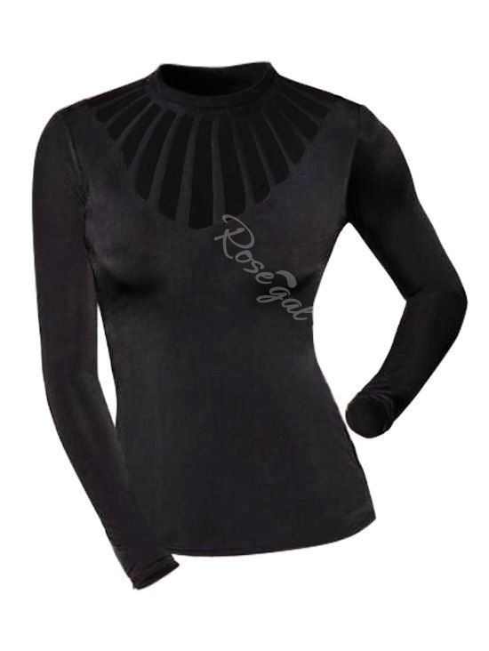 

Plus Size Hollow Out Solid Color T-shirt, Black