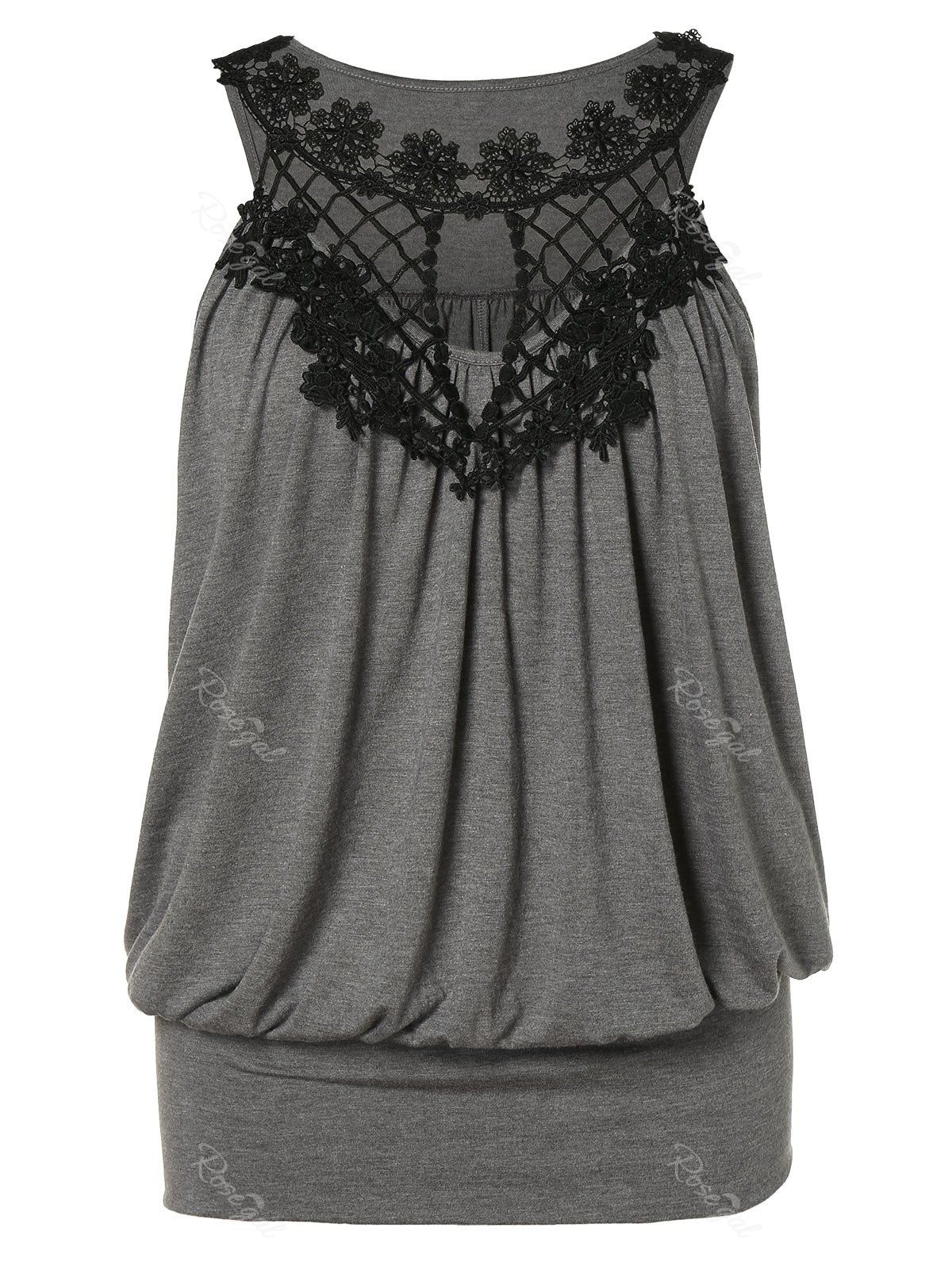 

Plus Size Crochet Panel Hollow Out Tank Top, Dark gray