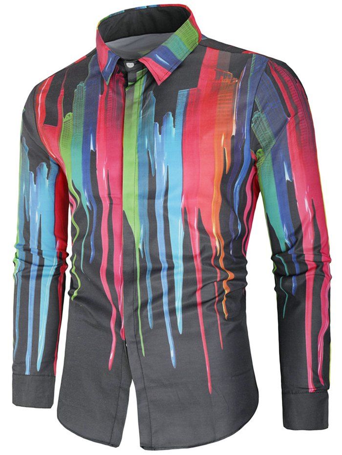 Cheap Vertical Splatter Paint Long Sleeves Shirt  