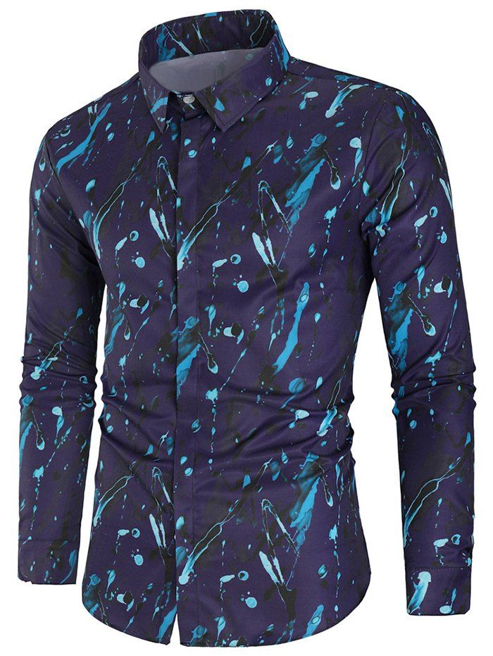 Long Sleeves Paint Splashing Print Shirt