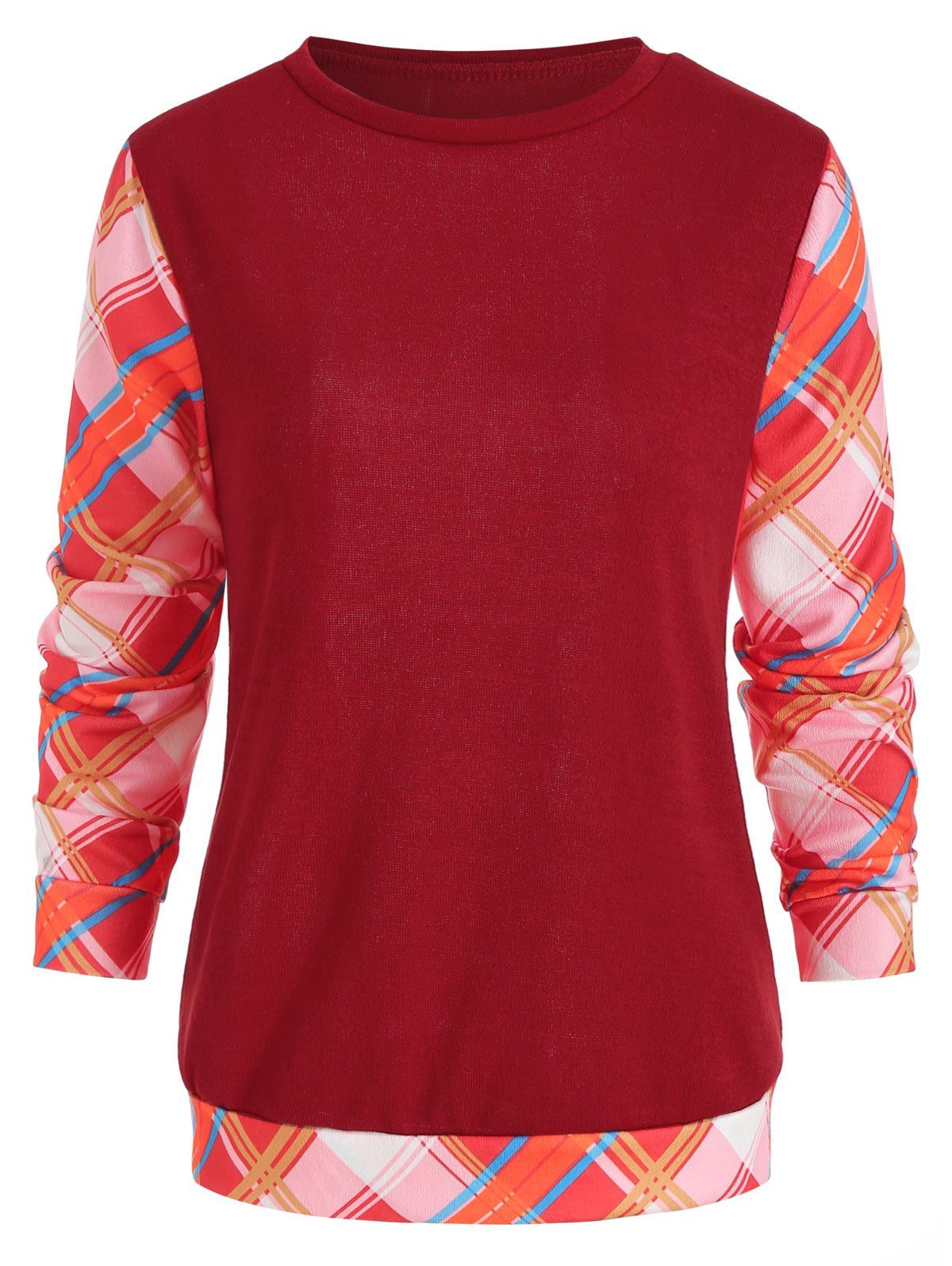 

Long Sleeve Checked Panel Top, Red