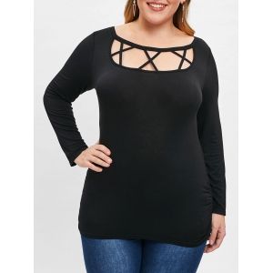

Plus Size Long Sleeve Cut Out T-shirt, Black