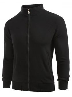 Cuello alto con cremallera chaqueta sólida - BLACK - XS