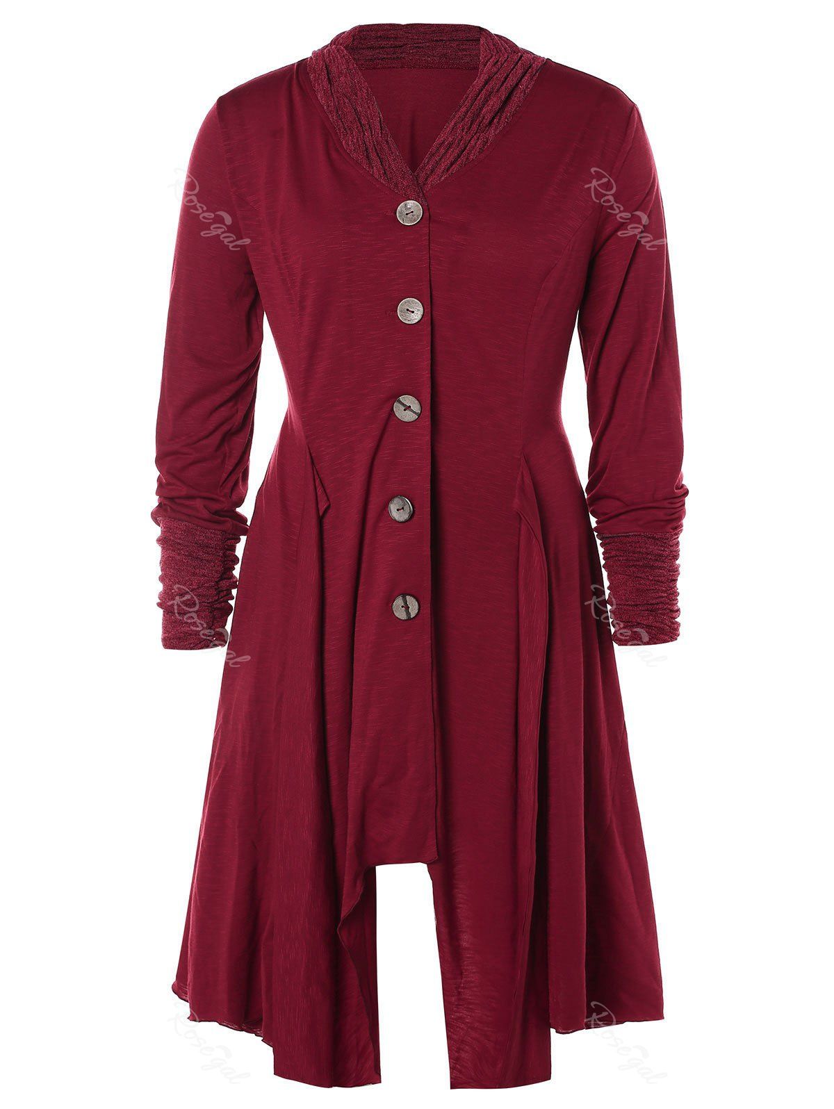 

Plus Size Asymmetrical Longline Coat, Firebrick