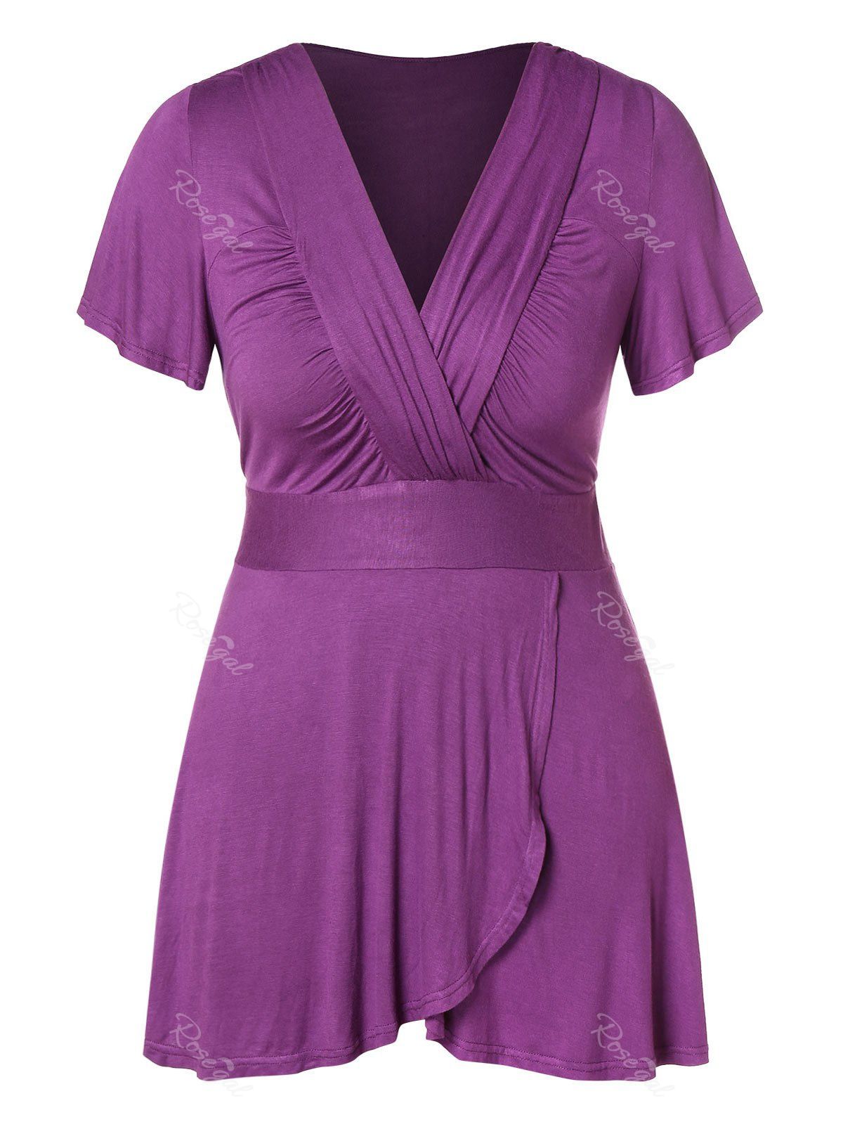 

Plus Size Slip Solid Surplice T Shirt, Dark orchid