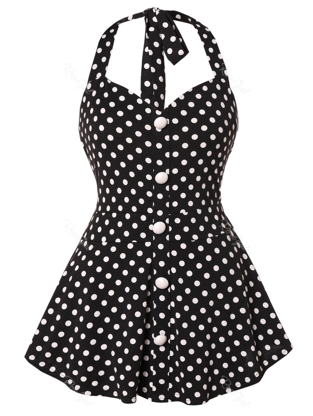 

Open Back Plus Size Polka Dot Tank Top, Black