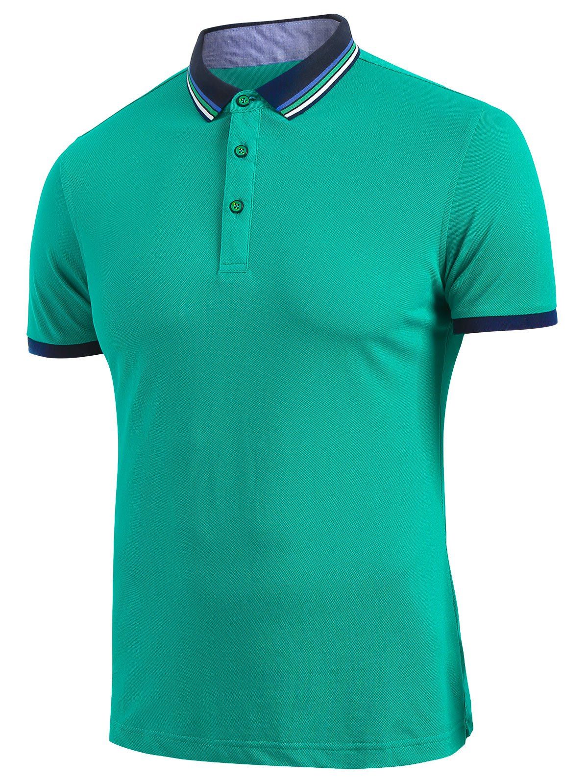Affordable Striped Trim Short Sleeve Turndown Collar T-shirt  